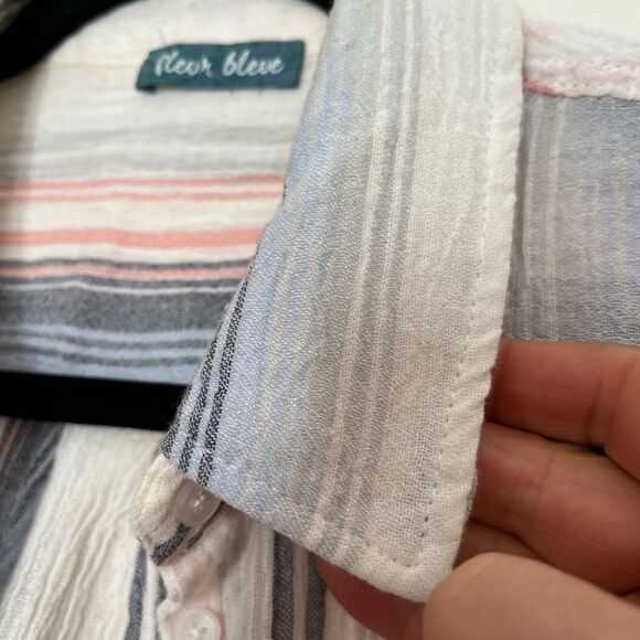 Fleur Bleve white w/pastel multicolored stripes button down long sleeve, M - Picture 4 of 9